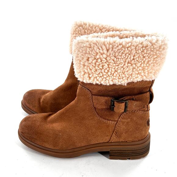 Ugg Harrison Suede Cuff Boots 6 Chestnut Tan NWOT Shearling Waterproof Moto - Picture 5 of 8